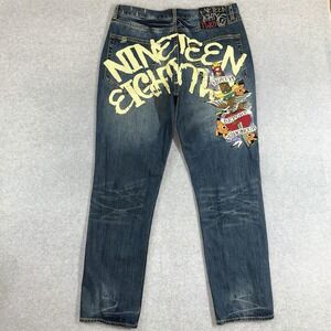 Next Nineteen Eighty Two Japanese Tattoo Jeans 36x32 Loose Fit Embroidered Y2K
